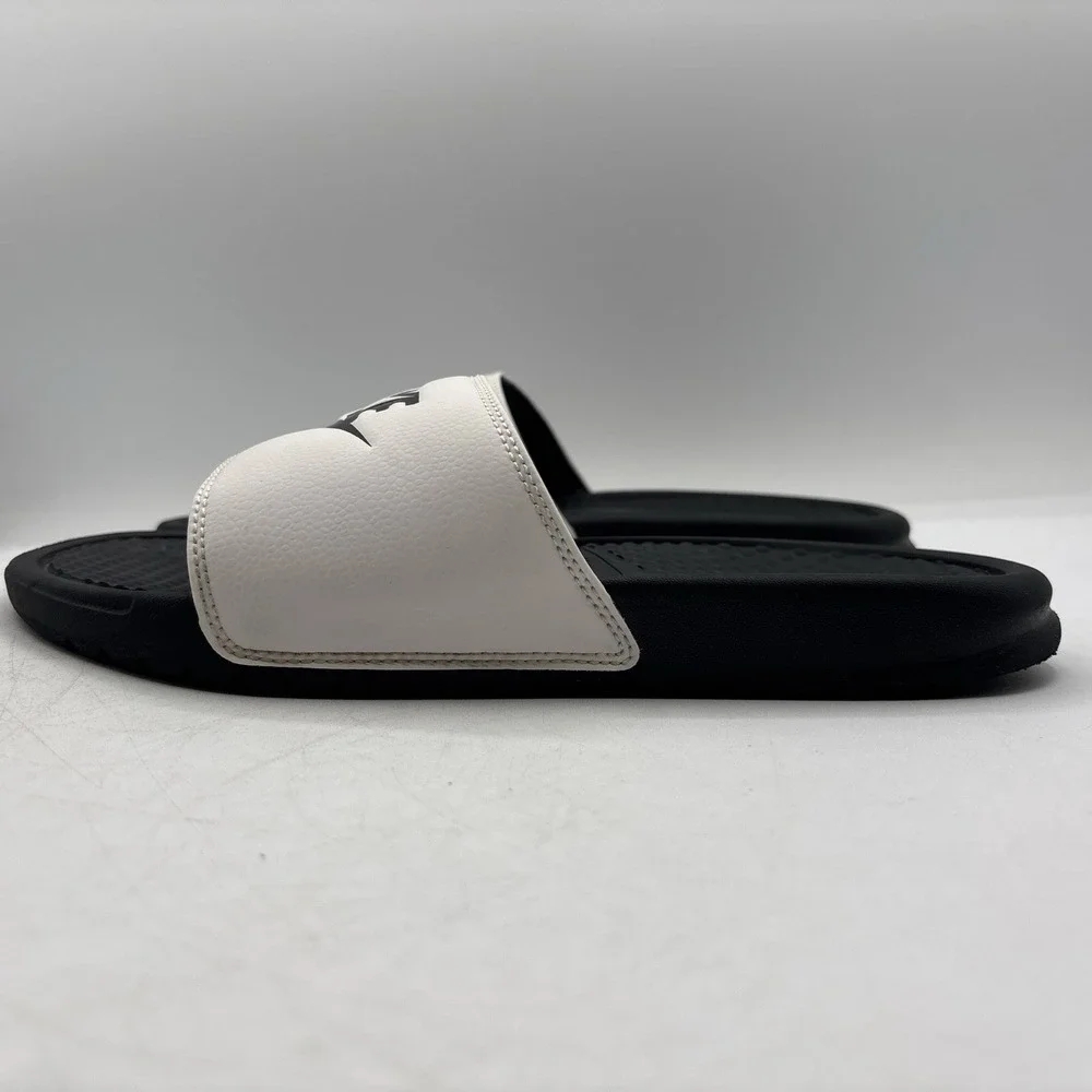 Nike Benassi JDI Slides Mens Size 8 White Black 343880-100 Slip On Sport Sandals